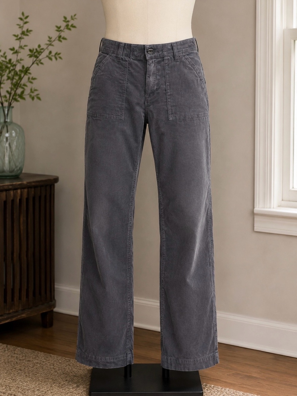 Corduroy Wide-Leg Pants in Slate Blue
